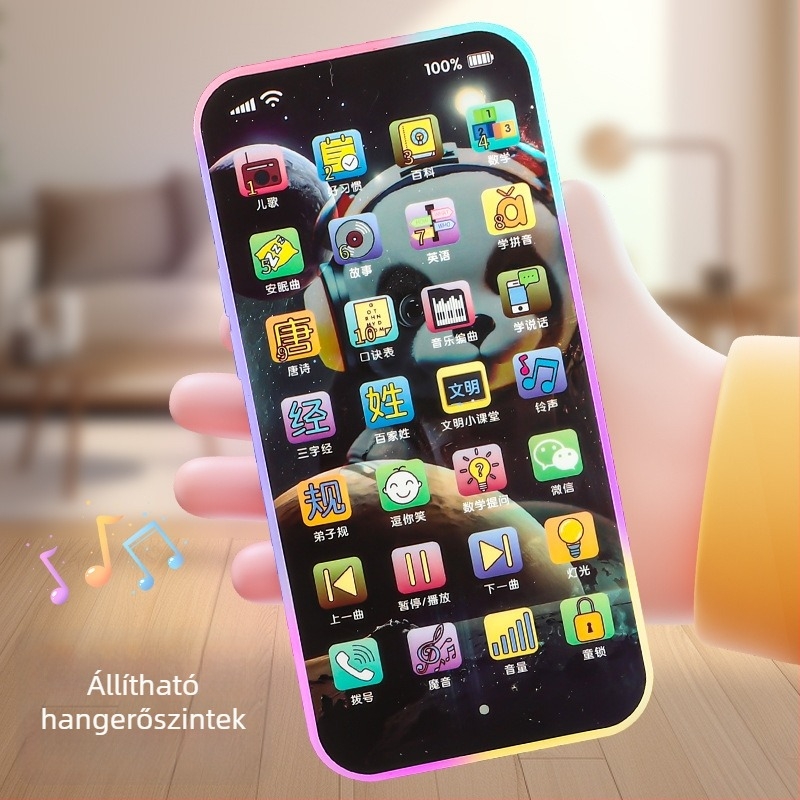 28 gombos mesét mondó készülék érintőképernyővel, újratölthető lítium akkumulátor, zene és beszéd funkciók, műanyag kivitel, 4–6 éveseknek