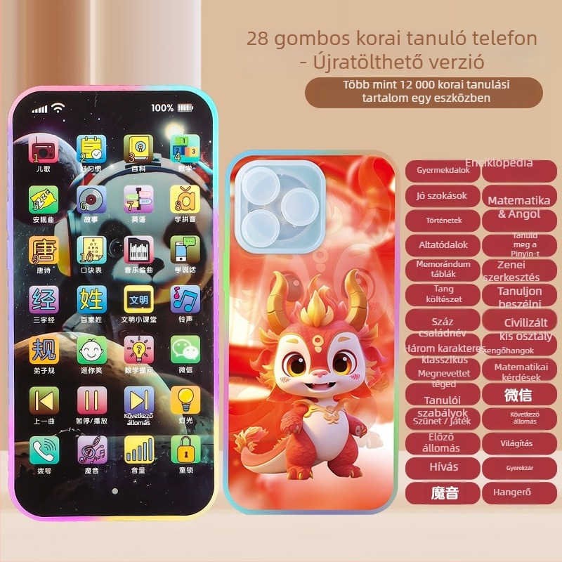 28 gombos mesét mondó készülék érintőképernyővel, újratölthető lítium akkumulátor, zene és beszéd funkciók, műanyag kivitel, 4–6 éveseknek