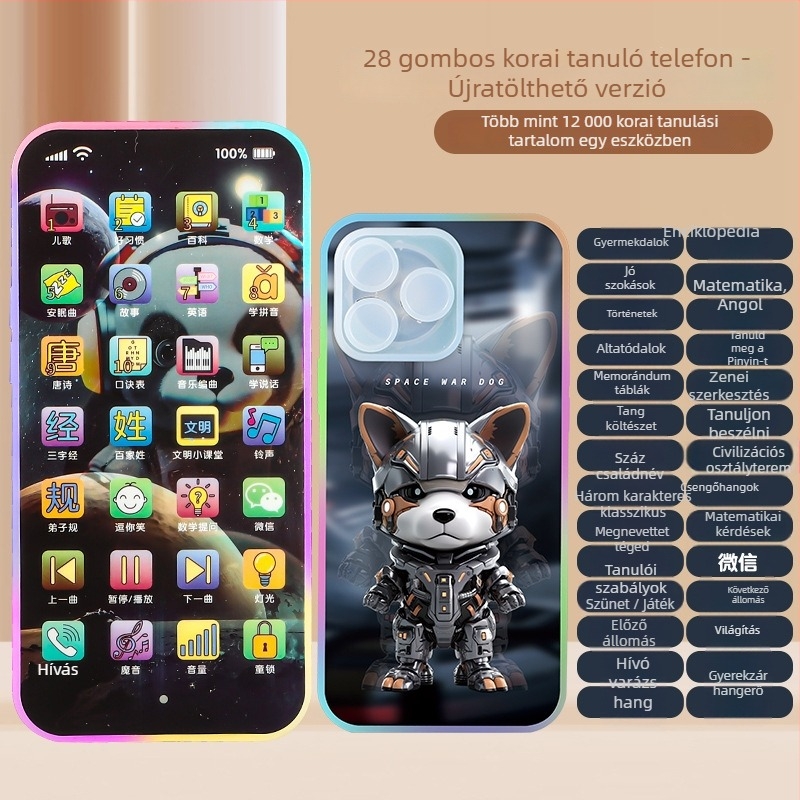 28 gombos mesét mondó készülék érintőképernyővel, újratölthető lítium akkumulátor, zene és beszéd funkciók, műanyag kivitel, 4–6 éveseknek