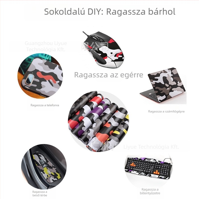 Autó karosszériájának matricája kamufláž mintával; Anyag: matrica; Egyedi feldolgozás: igen; Telepítés: ragasztással