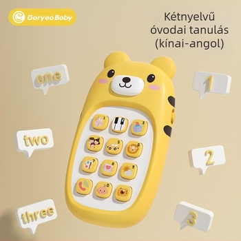 Rajzfilmszerű babatelefon-játék, kétnyelvű tanulás, harapós, többfunkciós zenés telefon, oktató játék