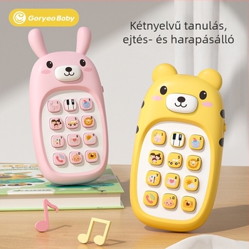 Rajzfilmszerű babatelefon-játék, kétnyelvű tanulás, harapós, többfunkciós zenés telefon, oktató játék