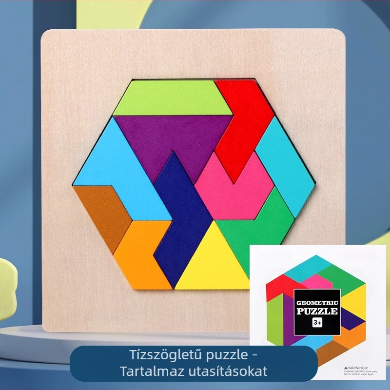 Fából készült Montessori geometriai formák puzzle blokkok gyerekeknek 4–6 évesek, sík puzzle testre szabható rajzok alapján