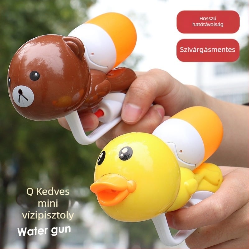 Gyerekeknek szánt vízipisztoly kacsás formával, ABS anyag, toló típusú mechanizmus, 7–14 éveseknek