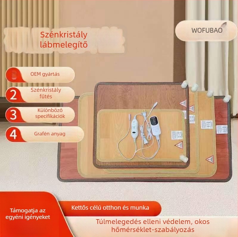 Asztal alatti lábmelegítő — grafén és szénkristály fűtőpad, 220V, 52W, hálózathoz csatlakoztatva
