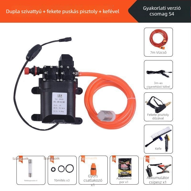 Otthoni magasnyomású intelligens autómosó készülék, hordozható kettős pumpával (60W, tiszta réz, szivargyújtó-tápellátás, tömlő <10 m, pumpa bemeneti teljesítménye ≤10 kW)