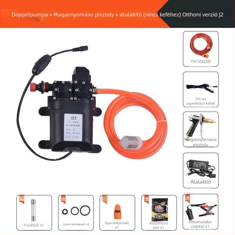 Otthoni magasnyomású intelligens autómosó készülék, hordozható kettős pumpával (60W, tiszta réz, szivargyújtó-tápellátás, tömlő <10 m, pumpa bemeneti teljesítménye ≤10 kW)