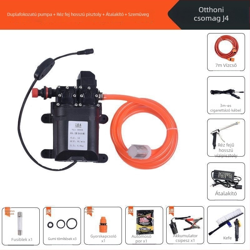 Otthoni magasnyomású intelligens autómosó készülék, hordozható kettős pumpával (60W, tiszta réz, szivargyújtó-tápellátás, tömlő <10 m, pumpa bemeneti teljesítménye ≤10 kW)