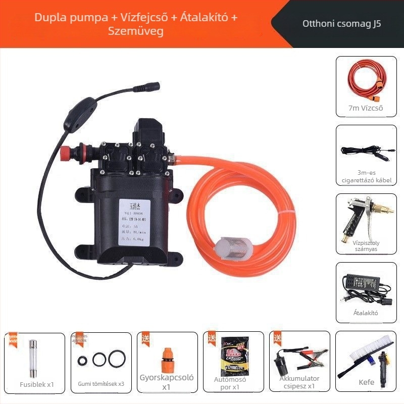 Otthoni magasnyomású intelligens autómosó készülék, hordozható kettős pumpával (60W, tiszta réz, szivargyújtó-tápellátás, tömlő <10 m, pumpa bemeneti teljesítménye ≤10 kW)