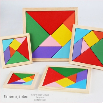 Fából készült tangram puzzle gyerekeknek, háromdimenziós oktató játék fenyőfából, 7–14 éveseknek, DIY lehetséges, többfunkciós.