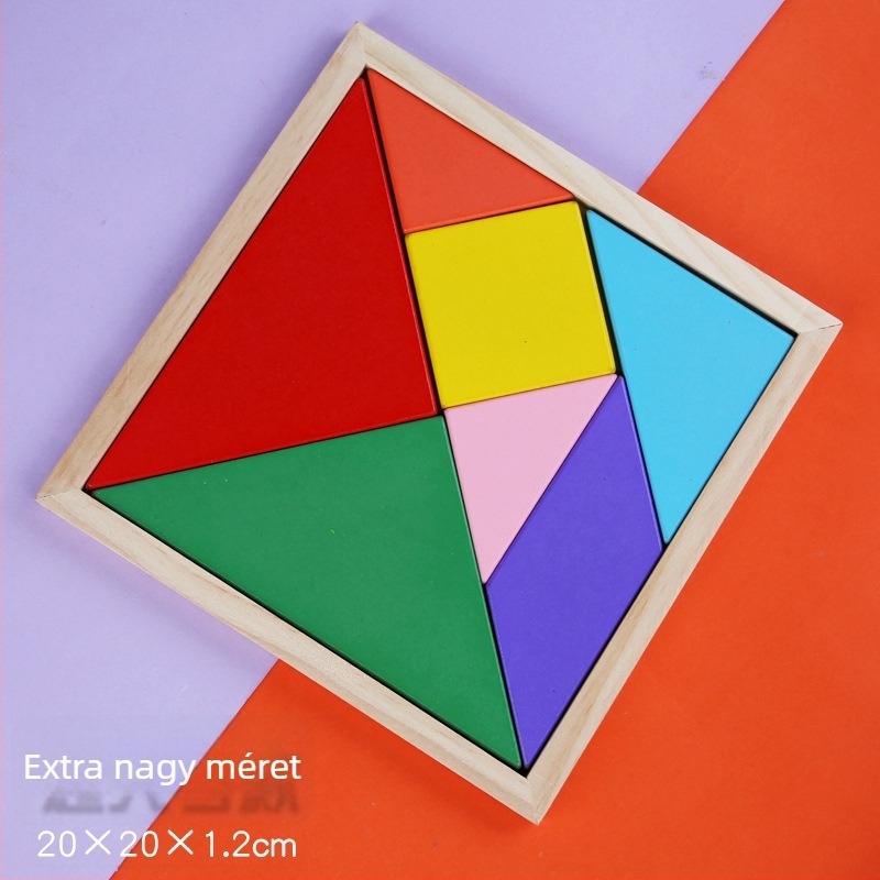 Fából készült tangram puzzle gyerekeknek, háromdimenziós oktató játék fenyőfából, 7–14 éveseknek, DIY lehetséges, többfunkciós.