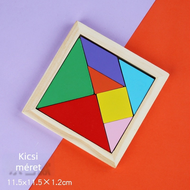 Fából készült tangram puzzle gyerekeknek, háromdimenziós oktató játék fenyőfából, 7–14 éveseknek, DIY lehetséges, többfunkciós.