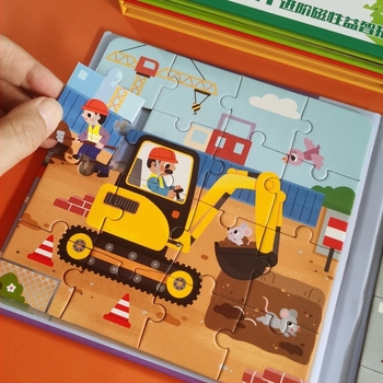 Mágneses autó puzzle, 45 darab, tűzoltó téma, 3–6 éveseknek, anyag: papír