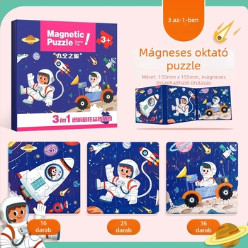 Mágneses autó puzzle, 45 darab, tűzoltó téma, 3–6 éveseknek, anyag: papír