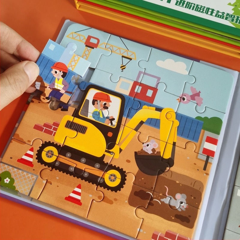 Mágneses autó puzzle, 45 darab, tűzoltó téma, 3–6 éveseknek, anyag: papír