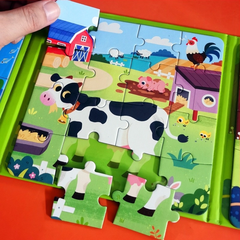 Mágneses autó puzzle, 45 darab, tűzoltó téma, 3–6 éveseknek, anyag: papír