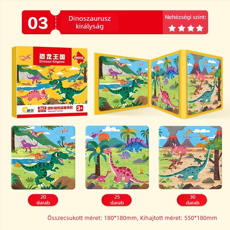 Mágneses autó puzzle, 45 darab, tűzoltó téma, 3–6 éveseknek, anyag: papír