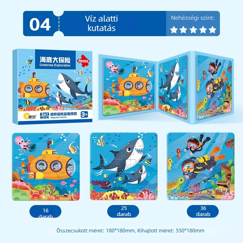 Mágneses autó puzzle, 45 darab, tűzoltó téma, 3–6 éveseknek, anyag: papír