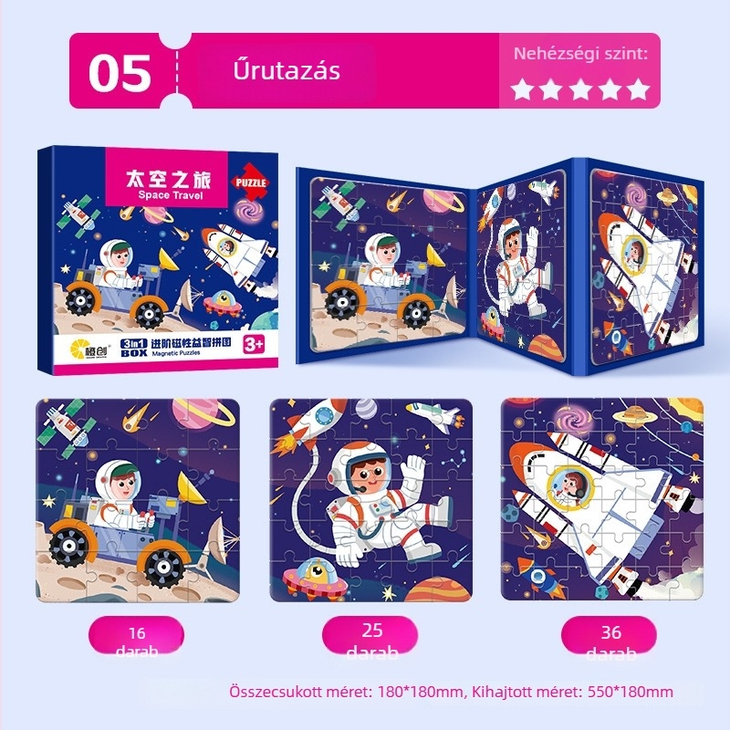 Mágneses autó puzzle, 45 darab, tűzoltó téma, 3–6 éveseknek, anyag: papír
