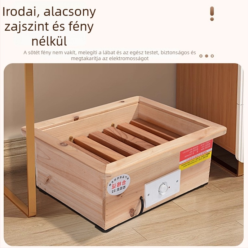 Tömörfa kivitelű lábmelegítő készülék, Modell CC-42, alacsony energiafogyasztású elektromos fűtőtest, otthonra és irodába (Modell CC-42, Tömörfa, Alacsony energiafogyasztás)