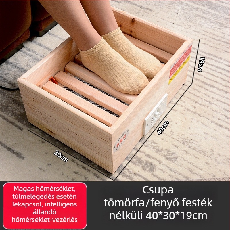 Tömörfa kivitelű lábmelegítő készülék, Modell CC-42, alacsony energiafogyasztású elektromos fűtőtest, otthonra és irodába (Modell CC-42, Tömörfa, Alacsony energiafogyasztás)