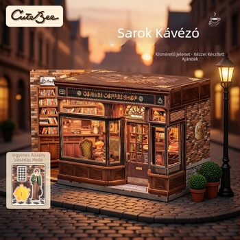 Faanyagú 3D puzzle: sarok kávézó és pékség, DIY kis házikó, logó OEM testreszabás, közepes nehézség, 7–14 éveseknek, összeszerelési idő 5–6 óra