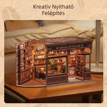 Faanyagú 3D puzzle: sarok kávézó és pékség, DIY kis házikó, logó OEM testreszabás, közepes nehézség, 7–14 éveseknek, összeszerelési idő 5–6 óra