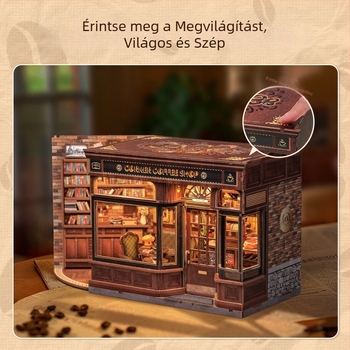 Faanyagú 3D puzzle: sarok kávézó és pékség, DIY kis házikó, logó OEM testreszabás, közepes nehézség, 7–14 éveseknek, összeszerelési idő 5–6 óra