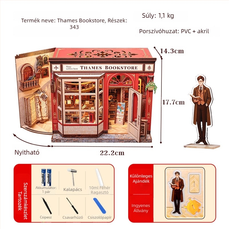Faanyagú 3D puzzle: sarok kávézó és pékség, DIY kis házikó, logó OEM testreszabás, közepes nehézség, 7–14 éveseknek, összeszerelési idő 5–6 óra