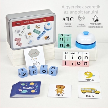 Fából készült 3D betűs puzzle angol betűkhöz – Babe Rock, 4–6 éveseknek, DIY-barát, színes dobozos csomagolás.