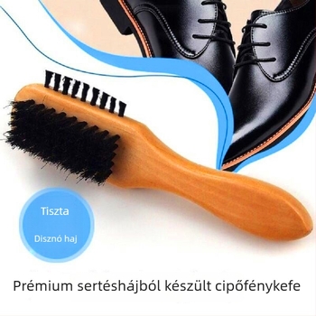 Cipőápoló kefe háromoldalas fogantyúval, lófarokszálas kivitelben, Lotuswood fa fogantyúval a bőr cipők karbantartására
