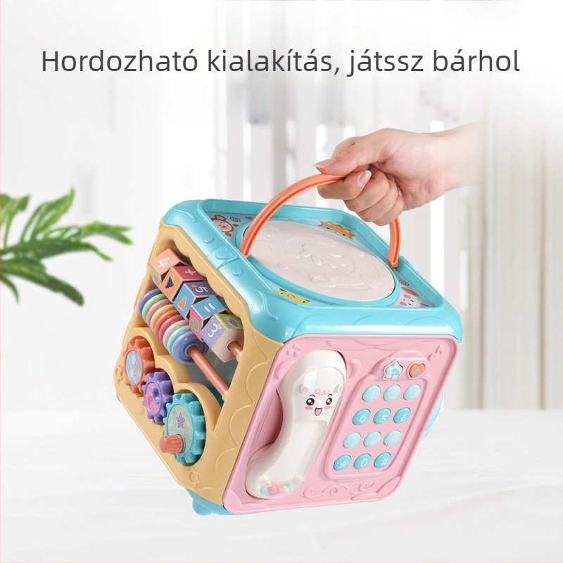 Hatszögletű baba-telefon játék – korai oktatás zenével, műanyag, elemes, 0–3 éveseknek, memória nélküli