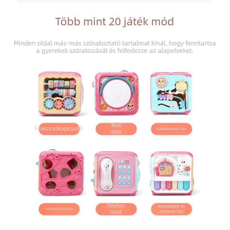 Hatszögletű baba-telefon játék – korai oktatás zenével, műanyag, elemes, 0–3 éveseknek, memória nélküli