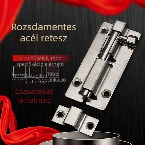 Fúrás nélküli rozsdamentes acél ajtózár, fa ajtókhoz és ablakokhoz, kis antifolt retesz, felületre szerelt, retró stílus