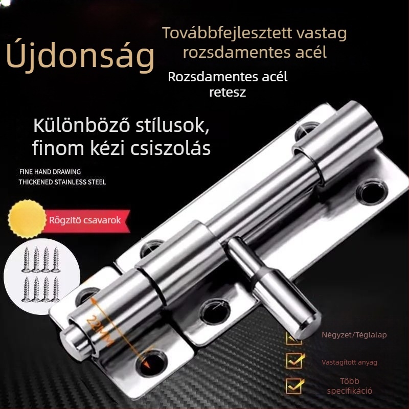 Fúrás nélküli rozsdamentes acél ajtózár, fa ajtókhoz és ablakokhoz, kis antifolt retesz, felületre szerelt, retró stílus