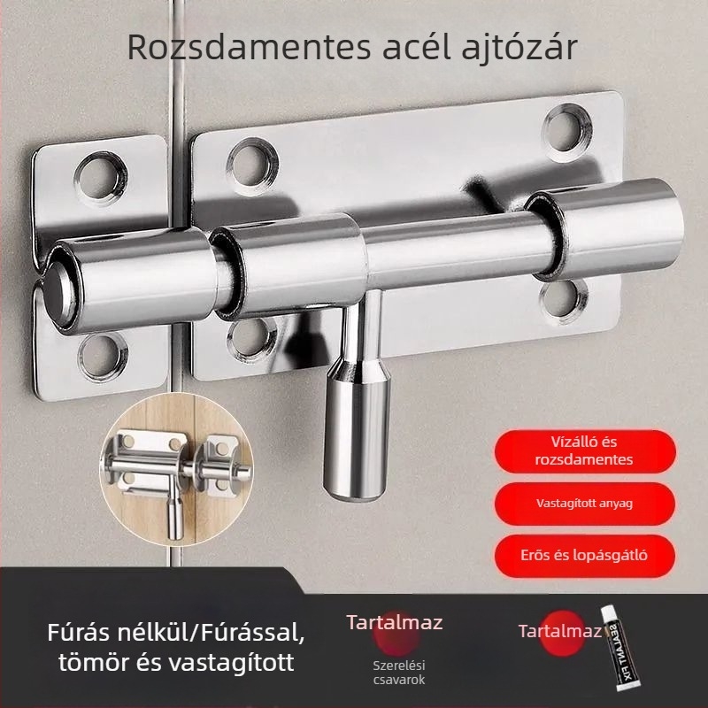Fúrás nélküli rozsdamentes acél ajtózár, fa ajtókhoz és ablakokhoz, kis antifolt retesz, felületre szerelt, retró stílus