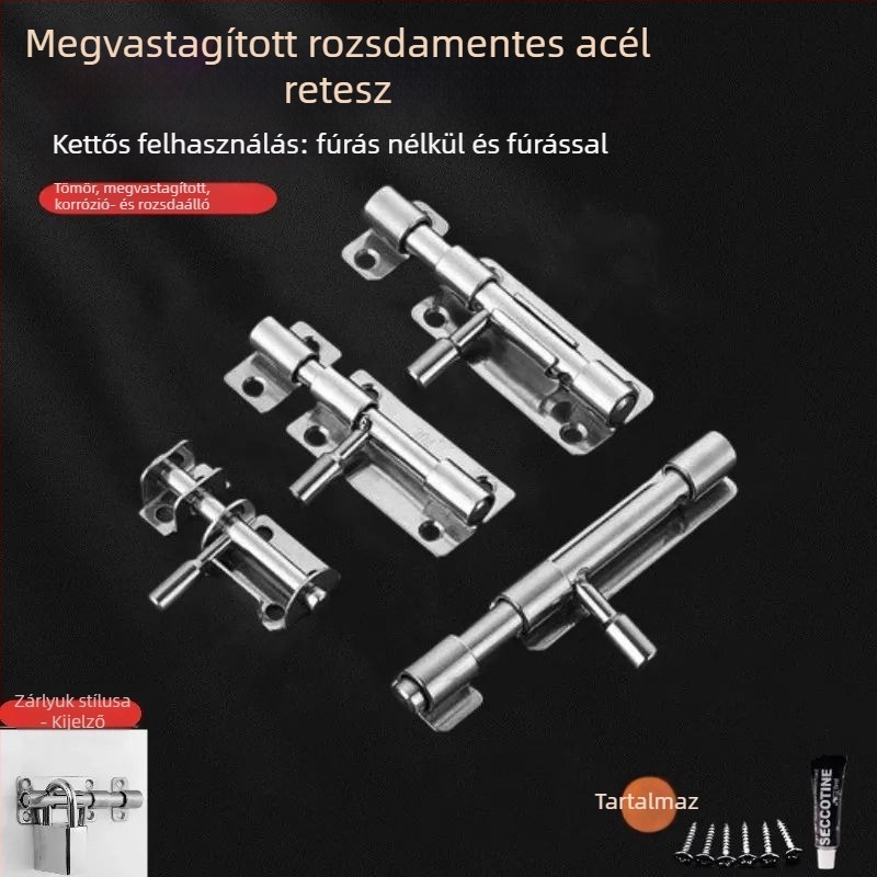 Fúrás nélküli rozsdamentes acél ajtózár, fa ajtókhoz és ablakokhoz, kis antifolt retesz, felületre szerelt, retró stílus