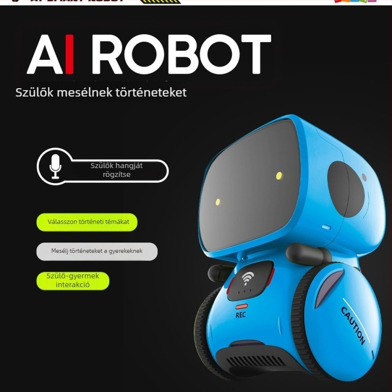 AI párbeszédrobot korai neveléshez — oktatási történet- és tánc gép, távvezérlő, hangfelismerés, zene/felvétel, érintésre válaszoló