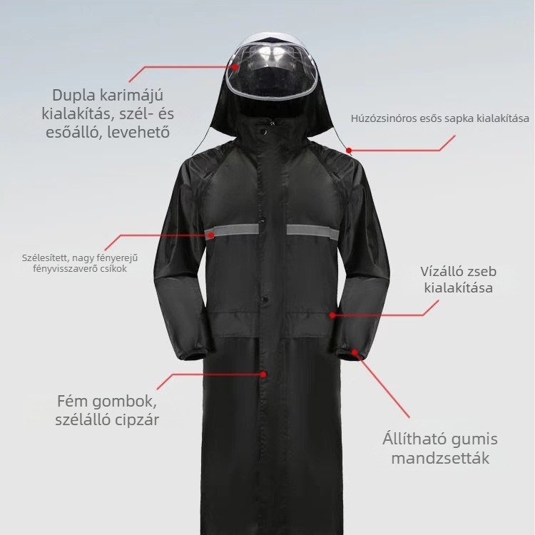 Személyre szabott hosszú esőponcsó, fényvisszaverő, uniszex, egy darabból álló, megerősített kivitel