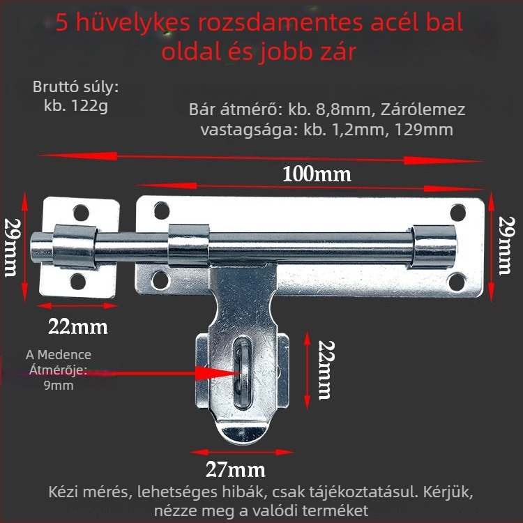 A-típusú ajtózár rozsdamentes acélból, mindkét oldalról zárható záróelem, modern minimalista stílus