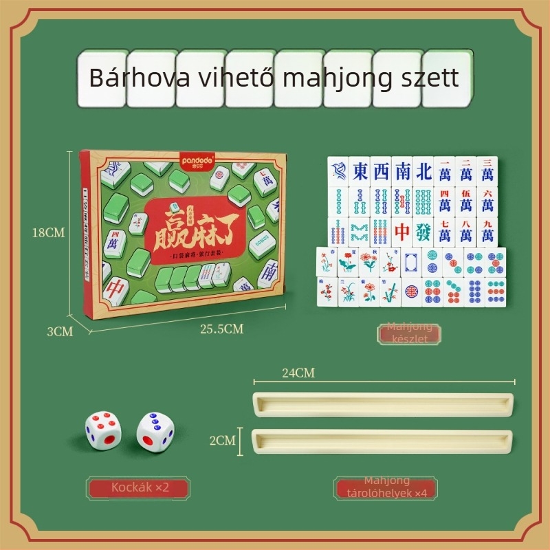 Zsebes mahjong készlet 144 tábla, kézi forgatással, otthoni és utazási használatra, ideális csapatépítéshez és bulikhoz, fejleszti a logikát, kéz-szem koordinációt és interakciót