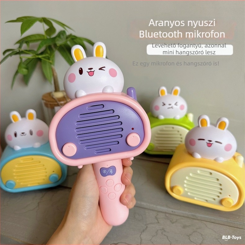 Gyermekeknek szóló Bluetooth énekmikrofon aranyos nyuszi karakterével – All-in-One oktató játék, újratölthető, alkalmazáson keresztül vezérelhető, 4–6 éveseknek