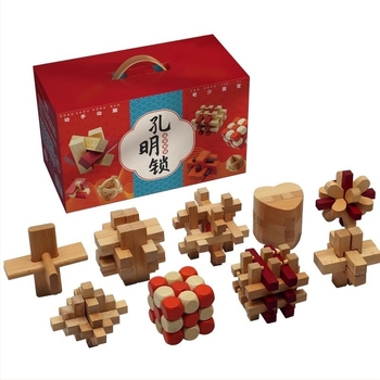 Fából készített Kongming/Luban zár-puzzle készlet, testreszabható a vázlatok szerint, 15–35 éveseknek, dobozba csomagolva