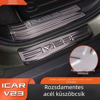 Chery iCAR V23-kompatibilis rozsdamentes acélból készült hópehely mintázatú küszöbprofil és belépőpedál felület