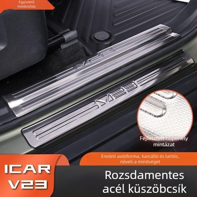 Chery iCAR V23-kompatibilis rozsdamentes acélból készült hópehely mintázatú küszöbprofil és belépőpedál felület