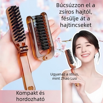 Összecsukható vaddisznó-sörtés fésű, otthoni és utazási használatra, hordozható masszázs fésű lányoknak, puhák haj, levegő párnás dizájn