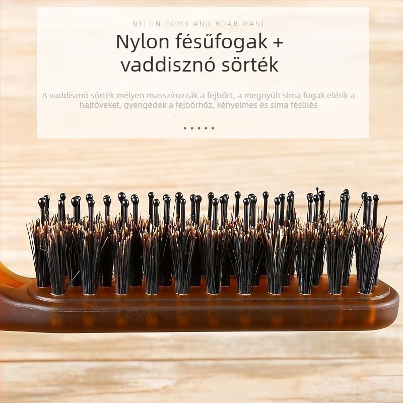 Összecsukható vaddisznó-sörtés fésű, otthoni és utazási használatra, hordozható masszázs fésű lányoknak, puhák haj, levegő párnás dizájn