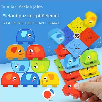 Elefánttorony Puzzle Játék – Gyerekeknek 4–6 évesek, asztali logikai játék – Műanyagból, fejleszti intelligenciát, kézügyességet, szem-kéz koordinációt, szülő-gyermek interakció