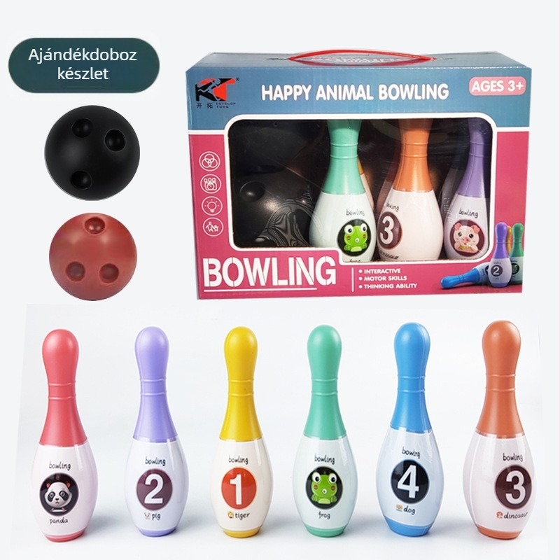 Gyerekeknek szóló beltéri bowling készlet — műanyagból, asztali játék, 0–3 és 4–6 éveseknek