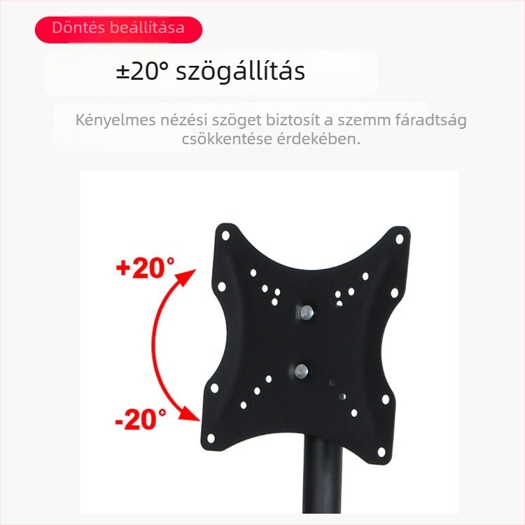Padlón álló, mozgatható monitor/TV állvány, modell 0037B1, vasból készült tartó, mechanikus vezérlés, falra szerelhető opció nélkül